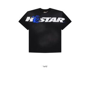 Black Graphic HELLSTAR T-Shirt with White and Blue Logo